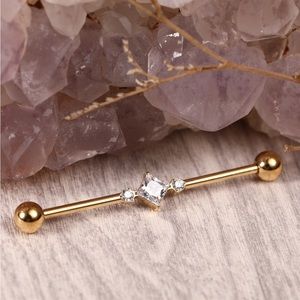 BNIB Industrial Barbell 14g Stainless Steel Piercing Jewelry Gold color